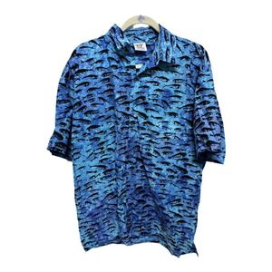 Rum Reggae Cabana Shirt Blue Fish Resort Hawaiian Button Up Mens Large
